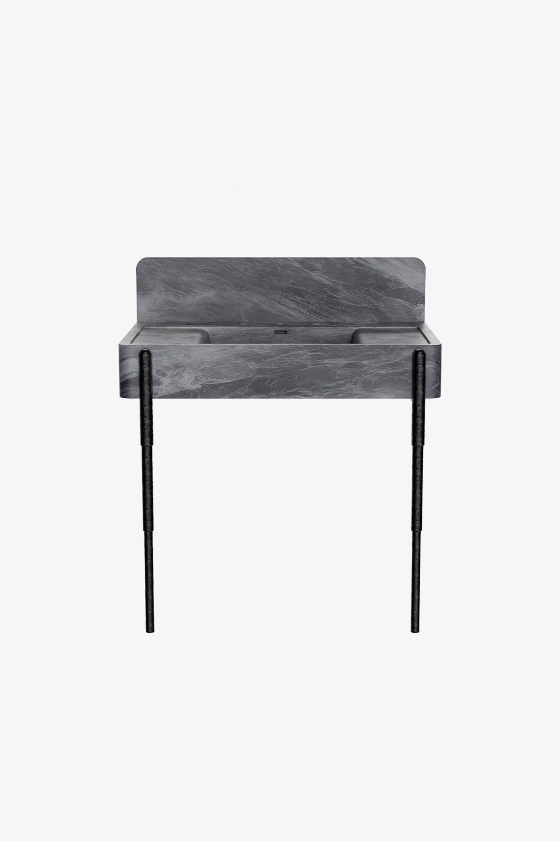 Ferro 30" Telescope legs in Blackened Steel with Carlo DECK Mounted Marble Lavatory Sink with Backsplash