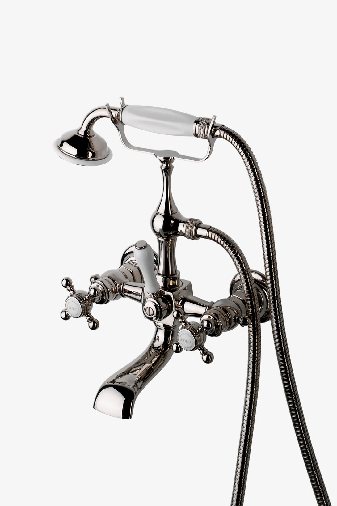 Julia Exposed Tub Filler with Handshower and White Porcelain Lever Diverter