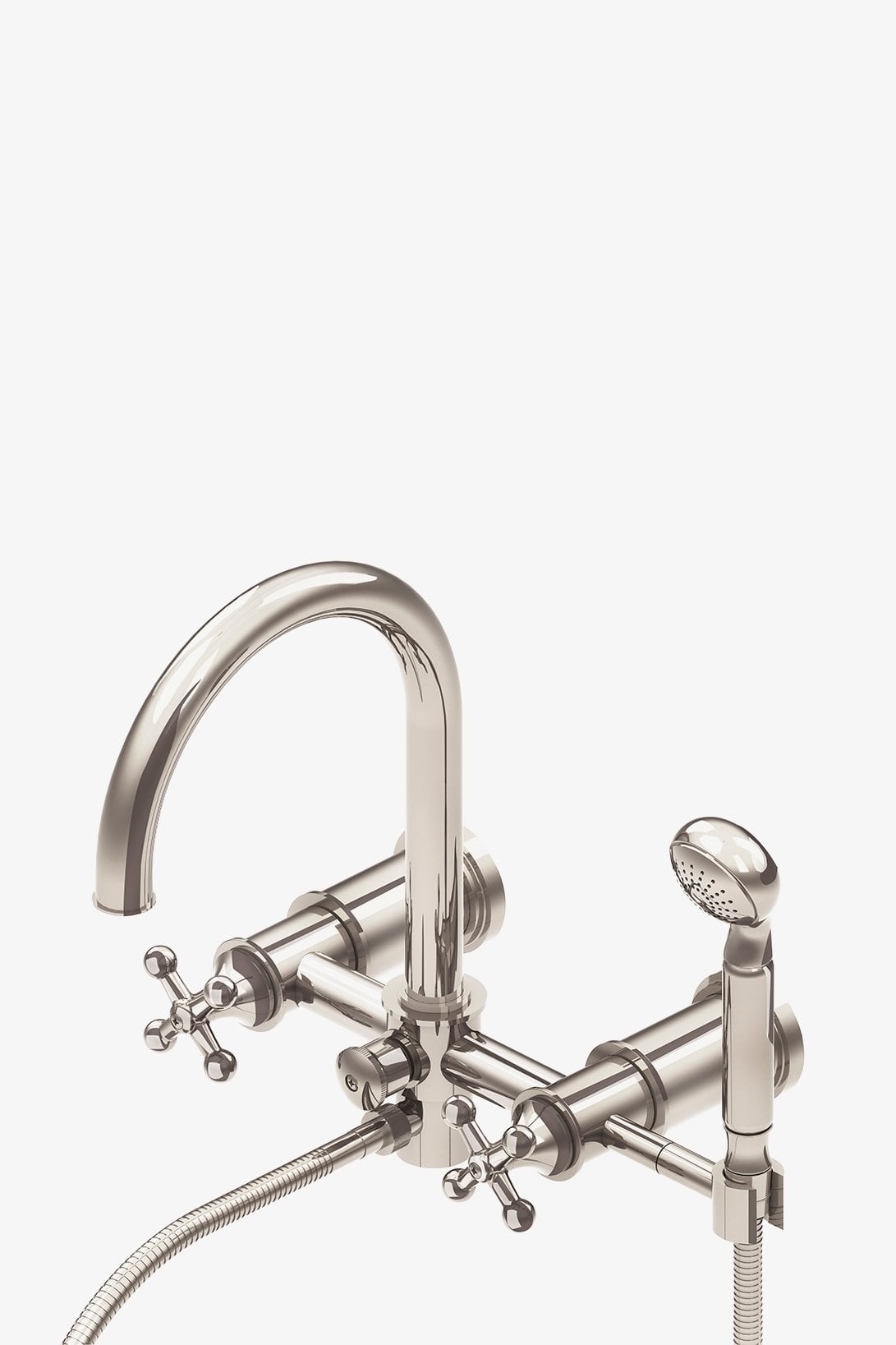 Dash Wall Mounted Exposed Tub Filler with Metal Handshower and Cross Handles