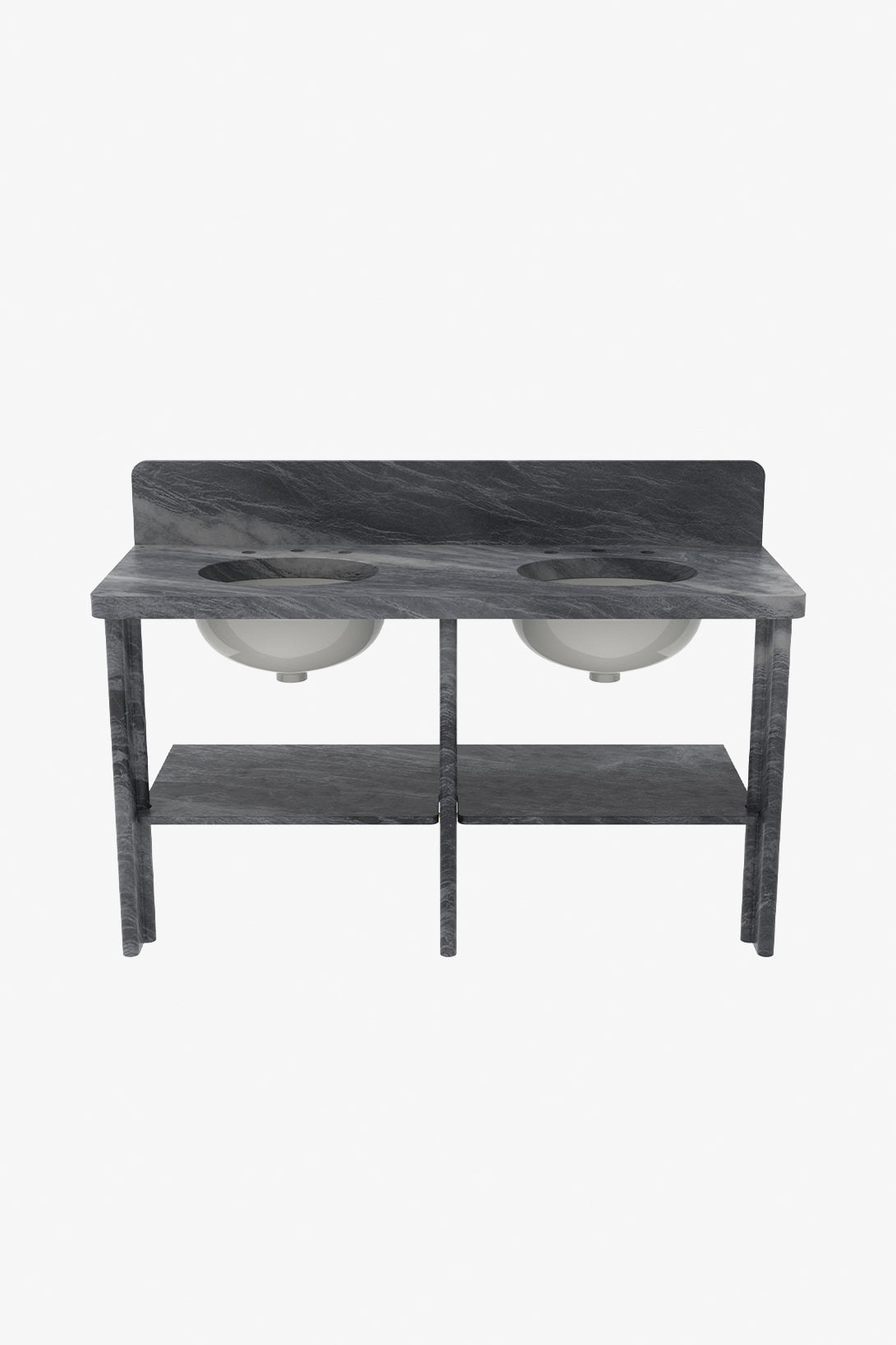Valor Double Marble two legs with MRLVCU Sink 60" 5CM Plain Radius Slab, Shelf, and Backsplash