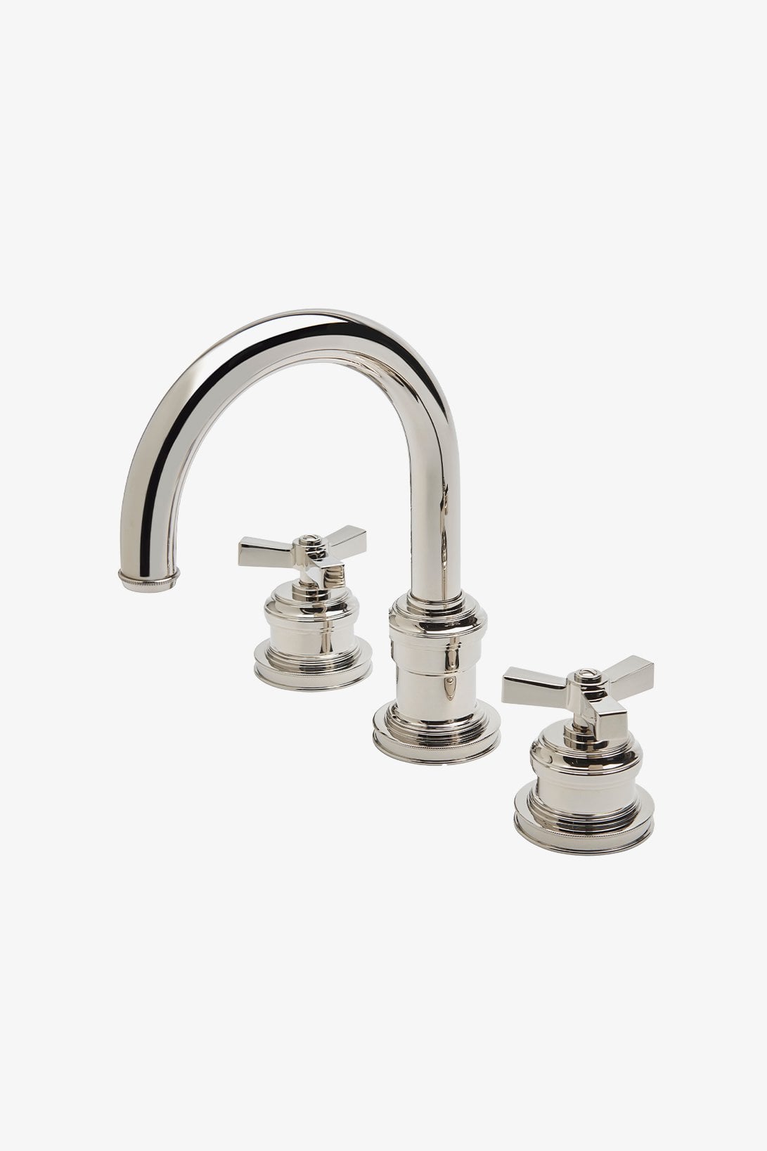 Aero Gooseneck Three Hole Deck Mounted Lavatory Faucet with Metal Cross Handles