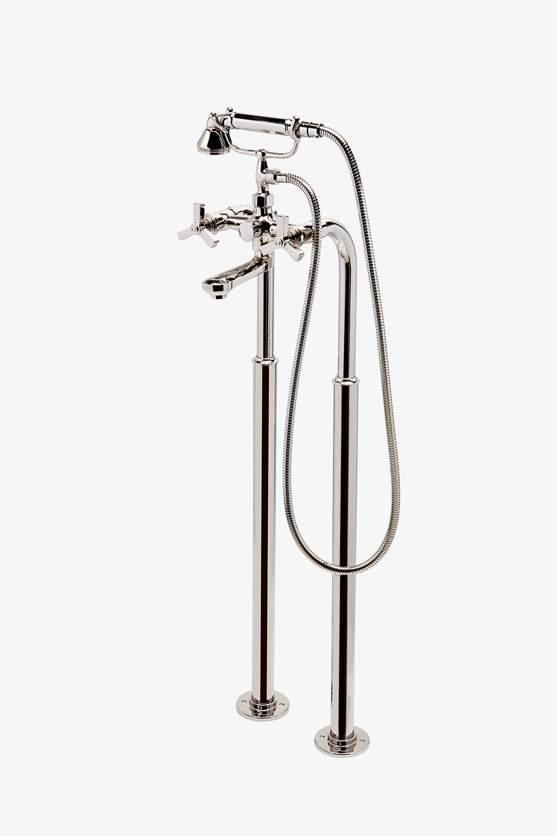 Aero Floor Mounted Exposed Tub Filler with Metal Handshower and Cross Handles