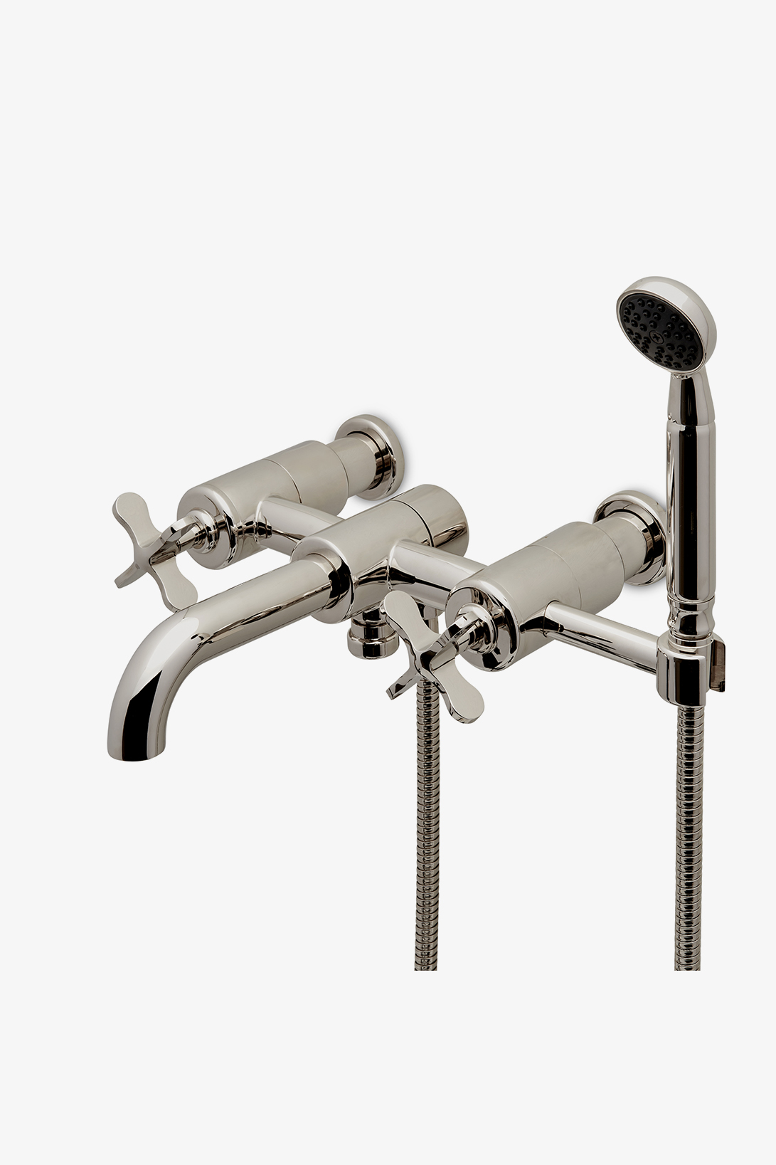 Ludlow Wall Mounted Exposed Tub Filler with Handshower and Cross Handles