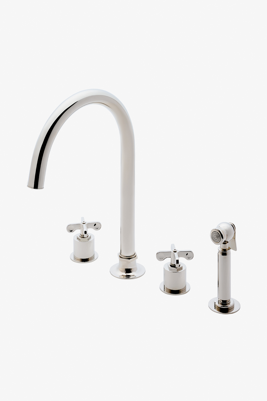 Henry Three Hole Gooseneck Kitchen Faucet with Cross Handles and Spray