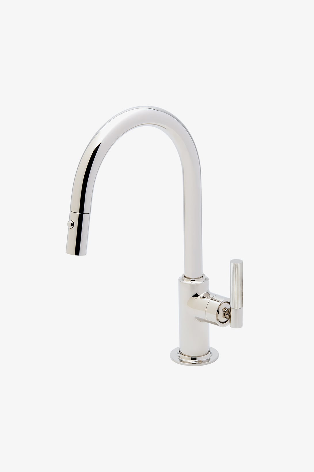 Bond Tandem Series One Hole Gooseneck Integrated Pull Spray Kitchen Faucet with Guilloche Lines Lever Handle