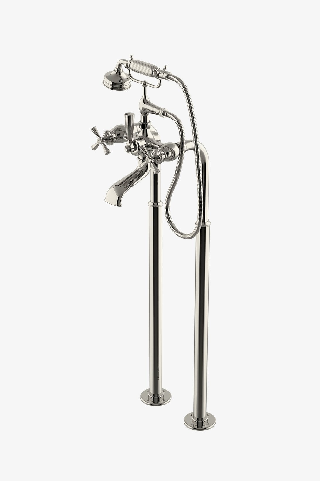 Foro Floor Mounted Exposed Tub Filler with Metal Handshower and Cross Handles
