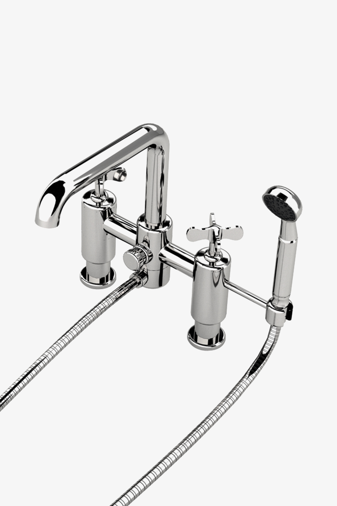 Ludlow Deck Mounted Low Profile Exposed Tub Filler with Metal Handshower and Metal Cross Handles