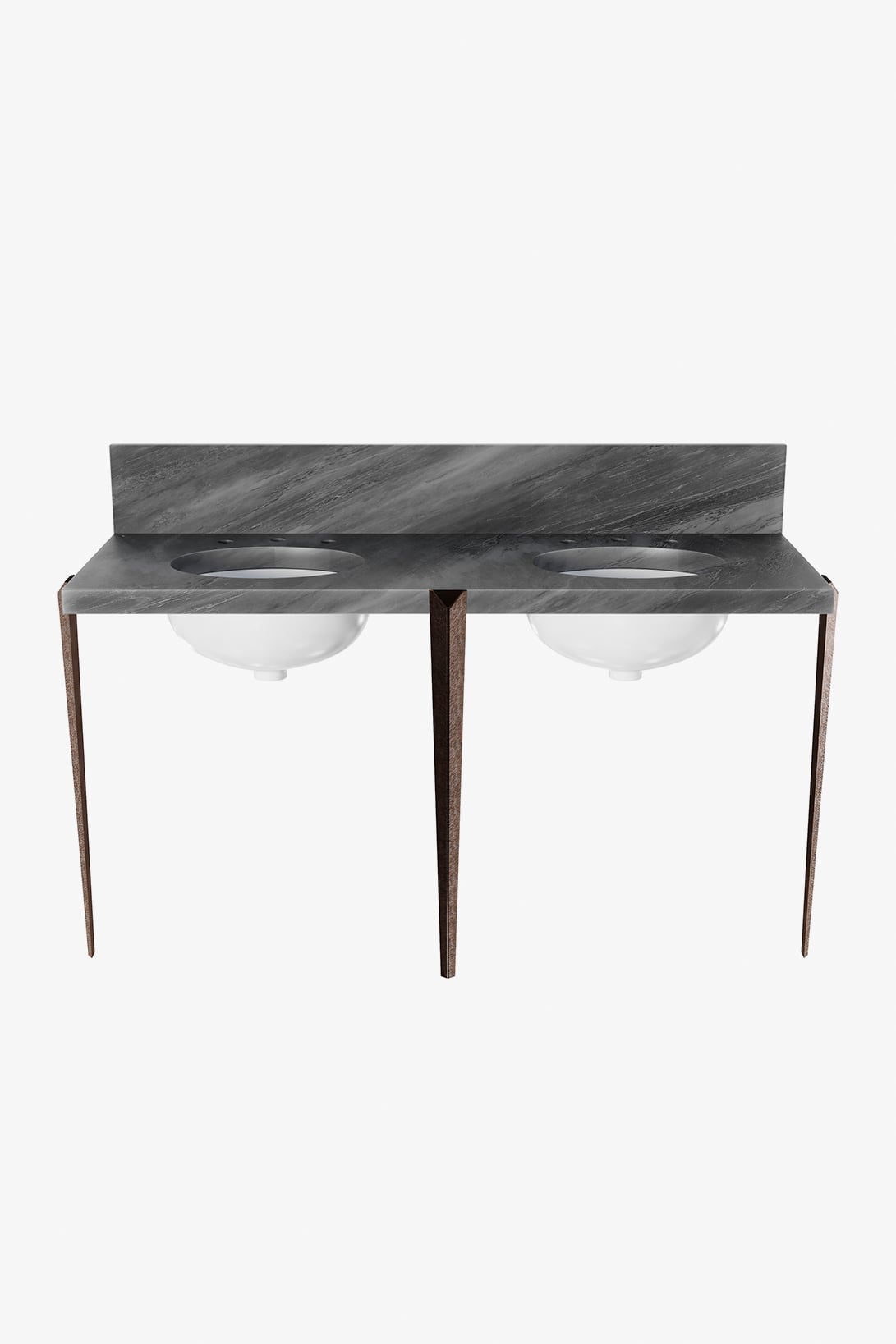 Gio Triangle three legs in Bronze with MRLVCU Sink and 60" 5CM Plain Squared Slab and Backsplash