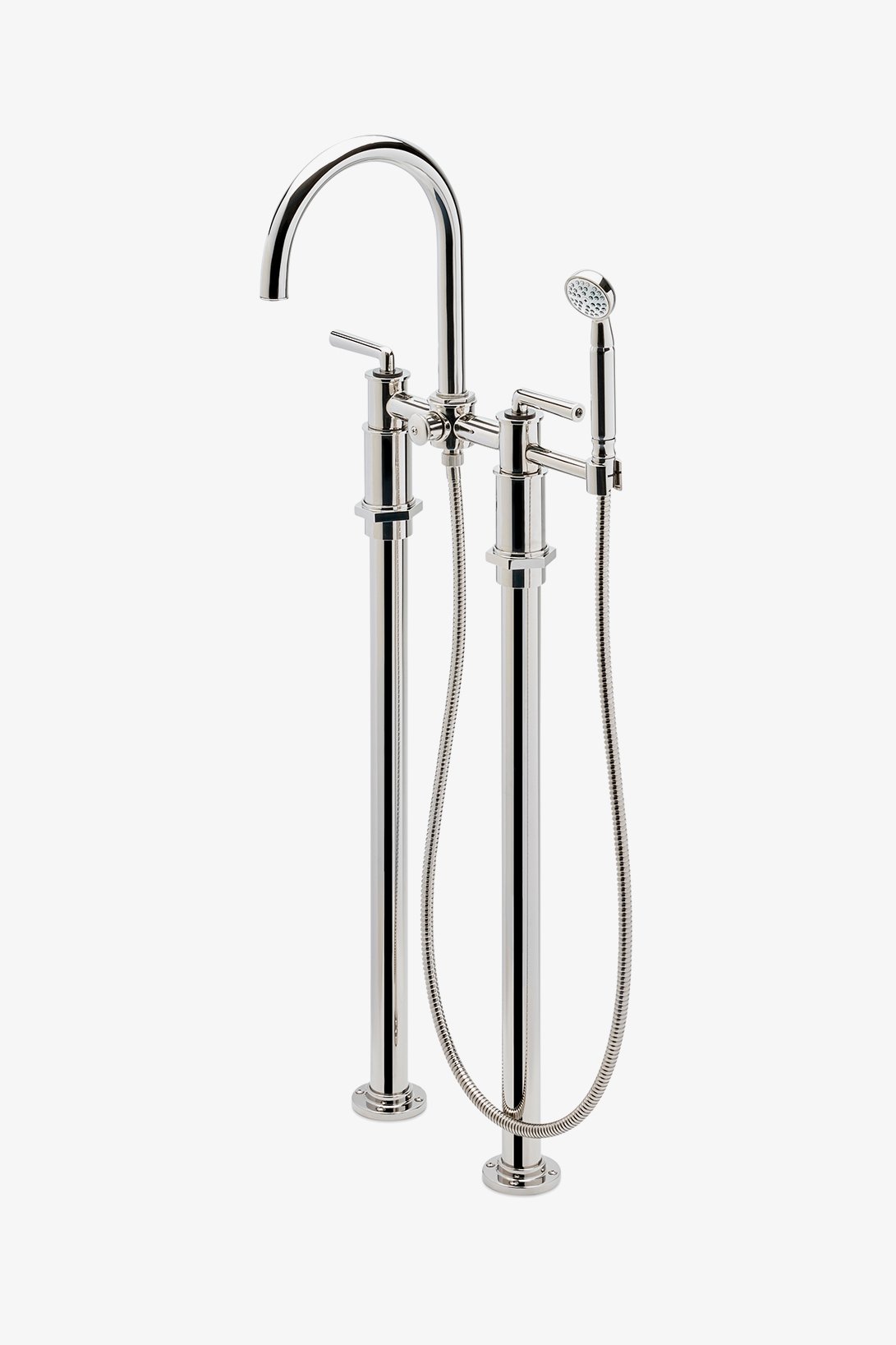 Henry Floor Mounted Exposed Tub Filler with Handshower and Two-Tone Lever Handles