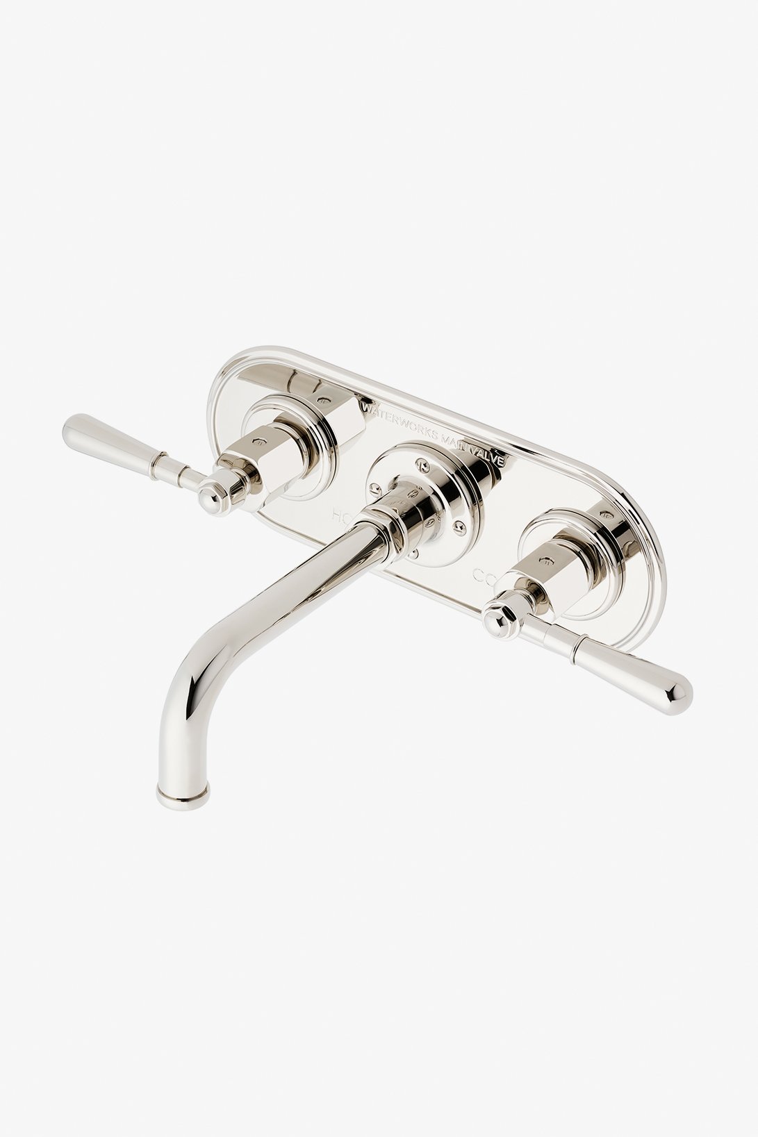 Regulator Wall Mounted Lavatory Faucet with Trim Plate and Lever Handles