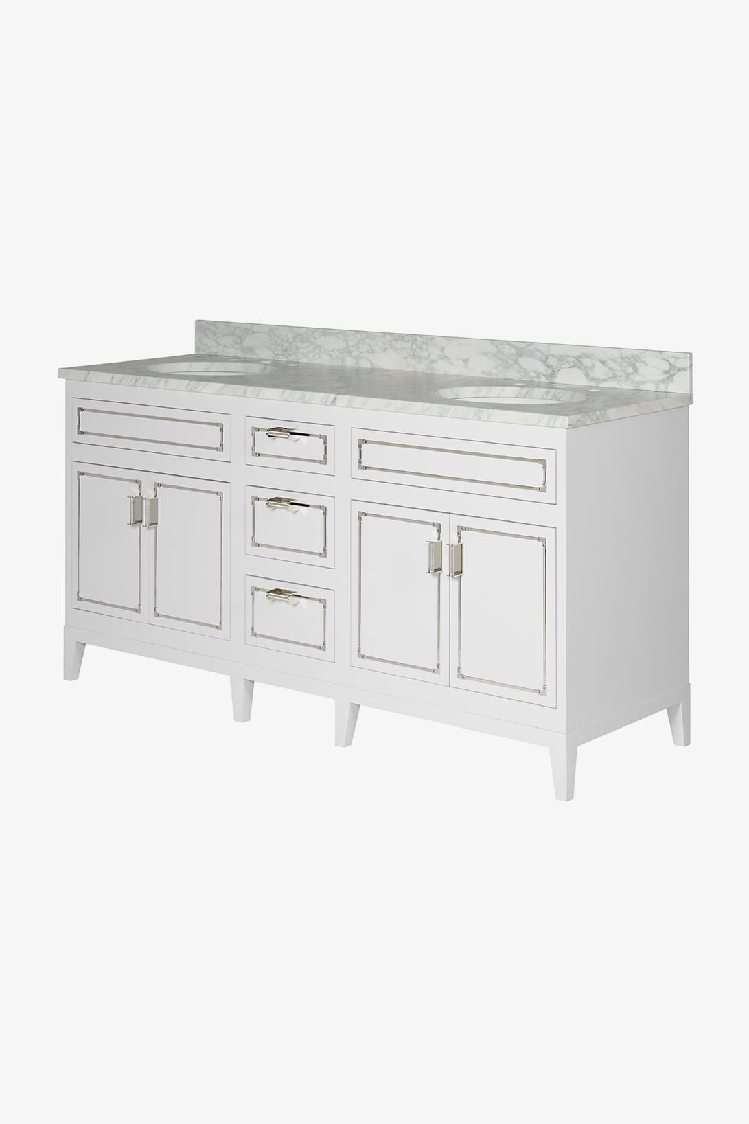 Pullman Double Vanity with Tapered Legs and Hardware 66" x 22" x 33 1/4" - BASE ONLY