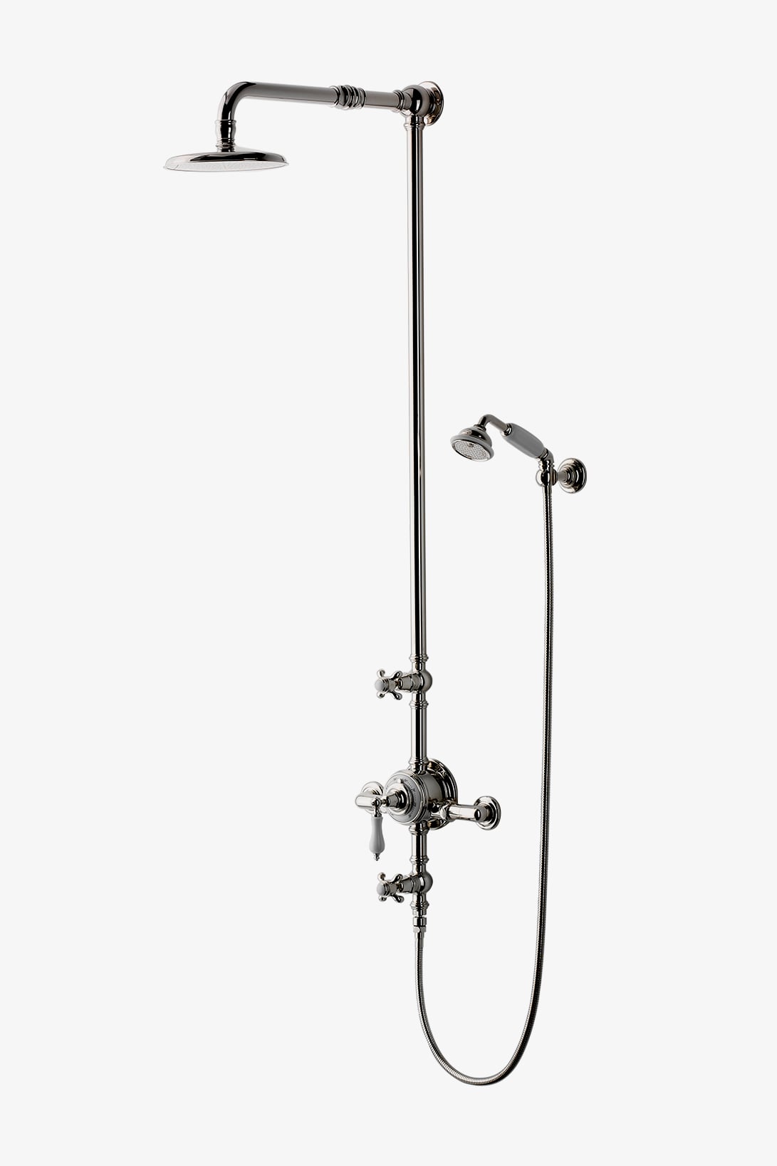 Etoile Exposed Thermostatic System with 8" Shower Rose, Handshower and White Porcelain Lever Handle