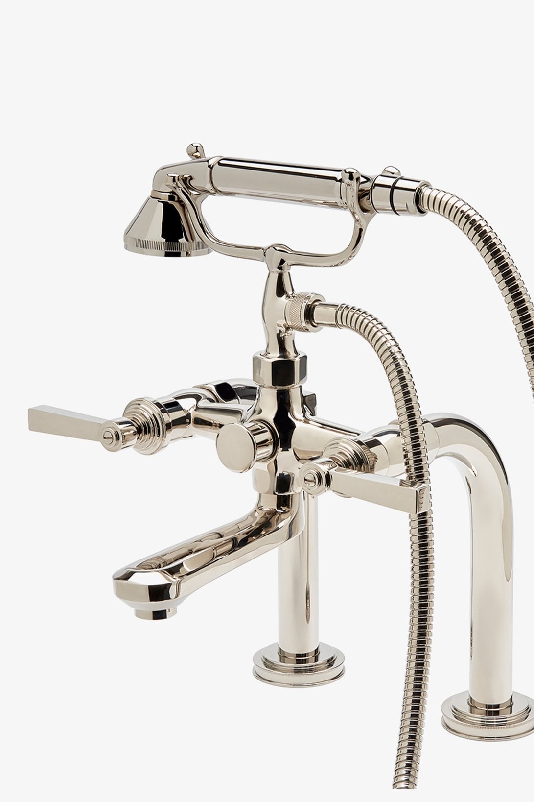 Aero Deck Mounted Exposed Tub Filler with Metal Handshower and Lever Handles