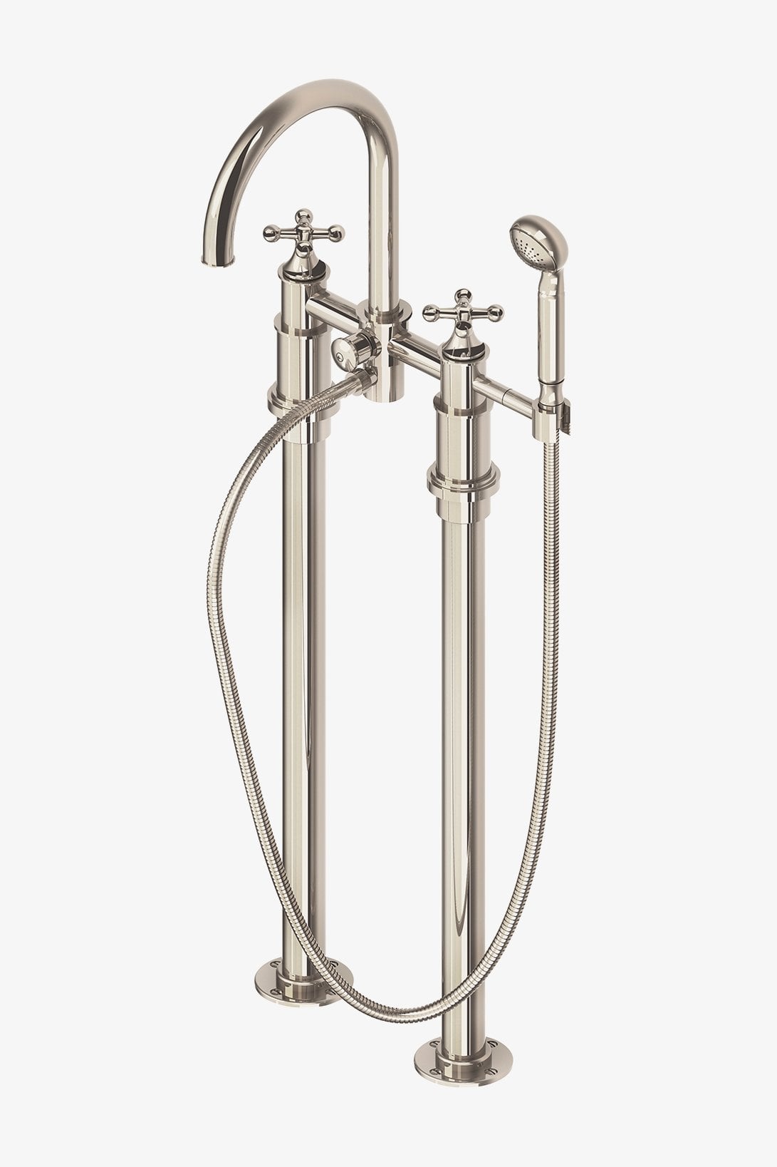 Dash Floor Mounted Exposed Tub Filler with Metal Handshower and Cross Handles