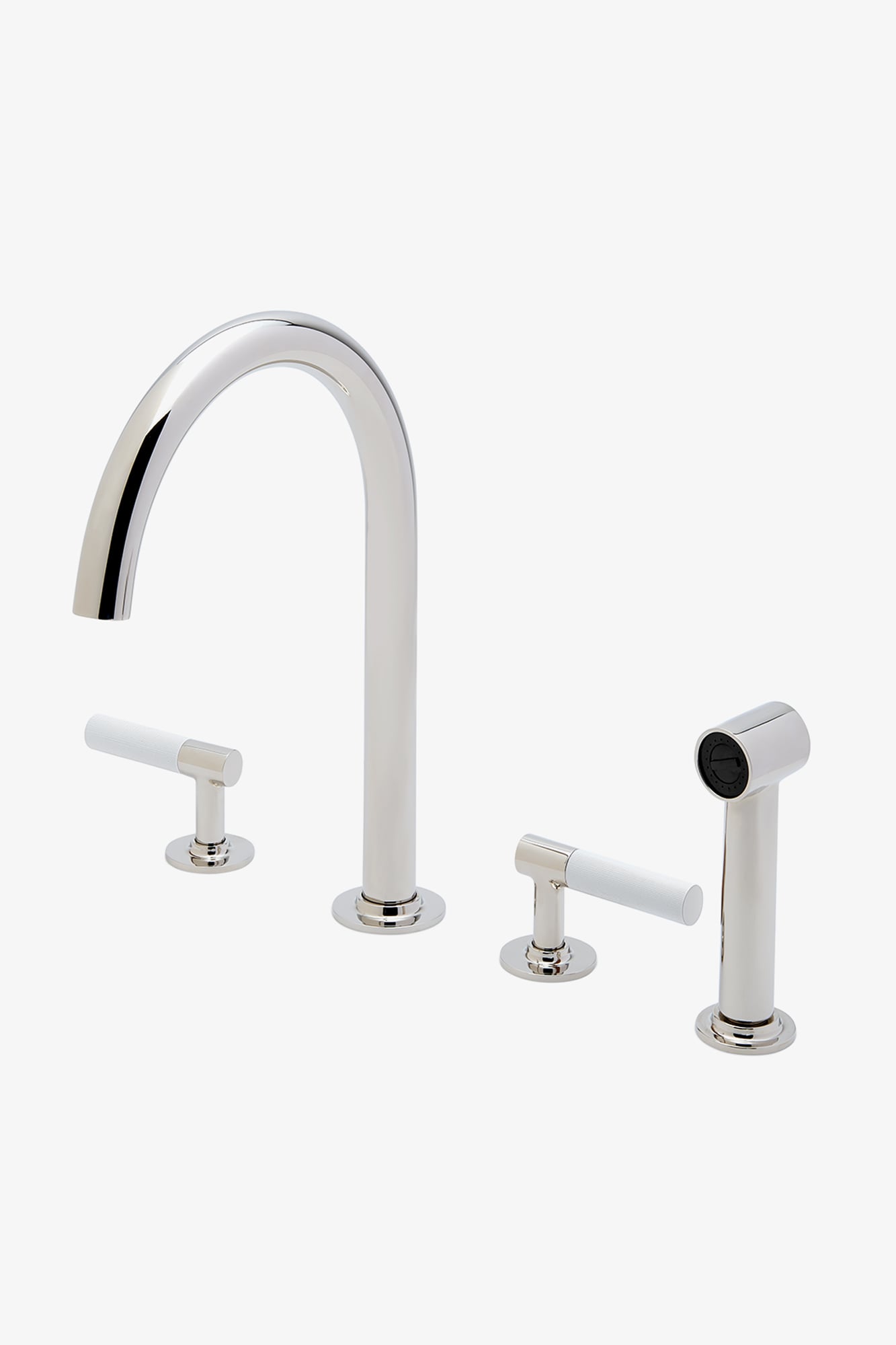 Bond Union Series Gooseneck Kitchen Faucet and Spray with Enamel Guilloche Lines Lever Handles