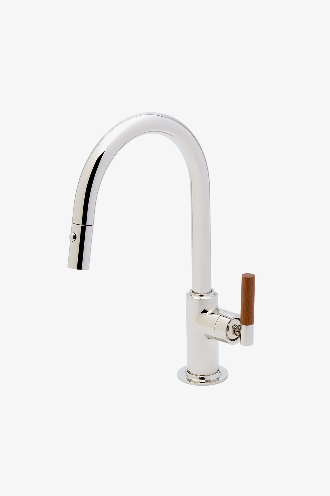 Bond Tandem Series One Hole Gooseneck Integrated Pull Spray Kitchen Faucet with Teak Lever Handle