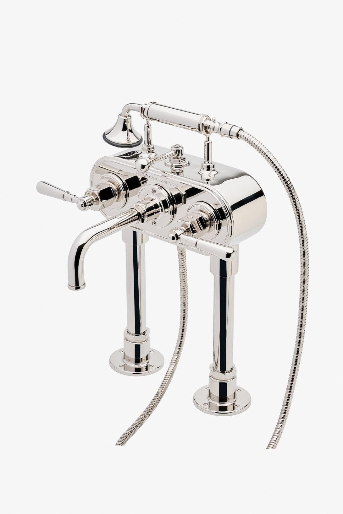 Regulator Exposed Deck Mounted Tub Filler with Handshower and Lever Handles (Less Unions) in Nickel, 1.75 gpm (6.6 L/min)