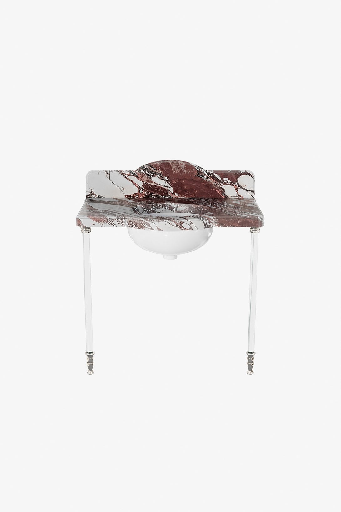Boulevard Glass Round Two Leg Single Washstand 2 11/16" x 2 11/16" x 34 11/16" with MRLVCU Sink and 36" 5CM Reverse Ogee Curved Slab and Backsplash