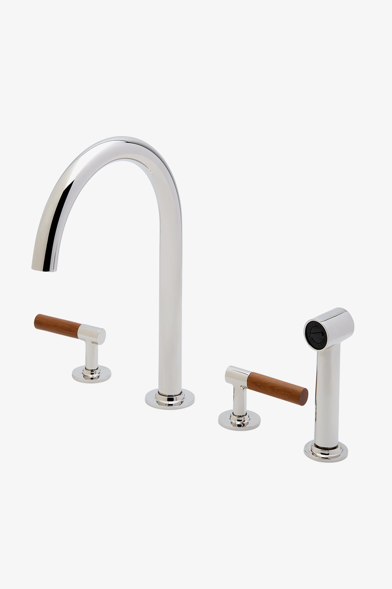 Bond Tandem Series Gooseneck Kitchen Faucet and Spray with Teak Lever Handles