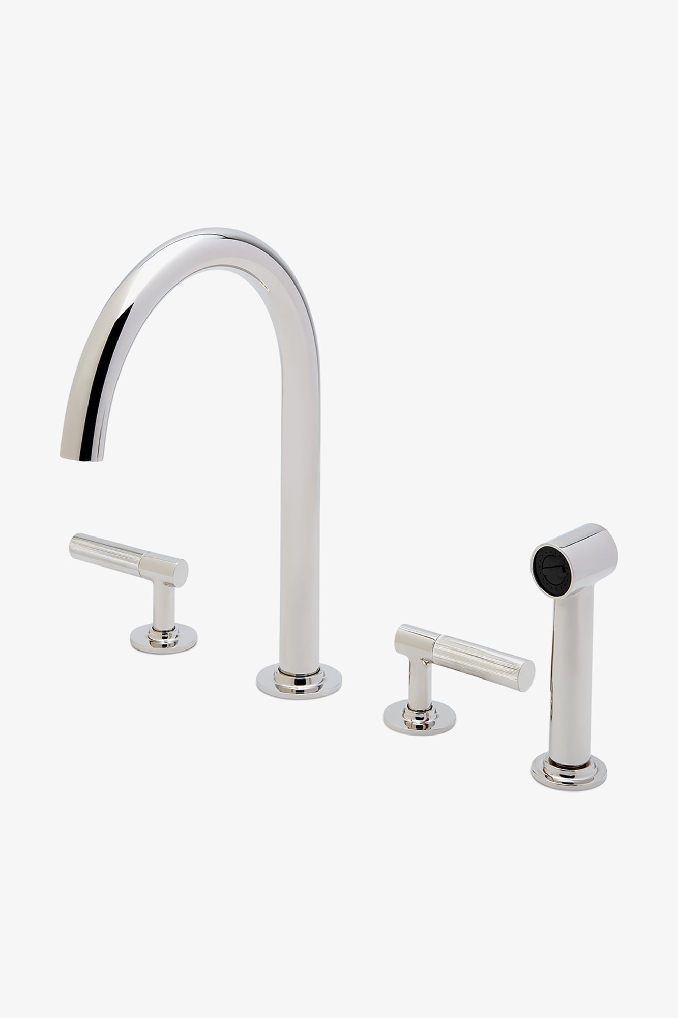 Bond Tandem Series Gooseneck Kitchen Faucet and Spray with Guilloche Lines Lever Handles