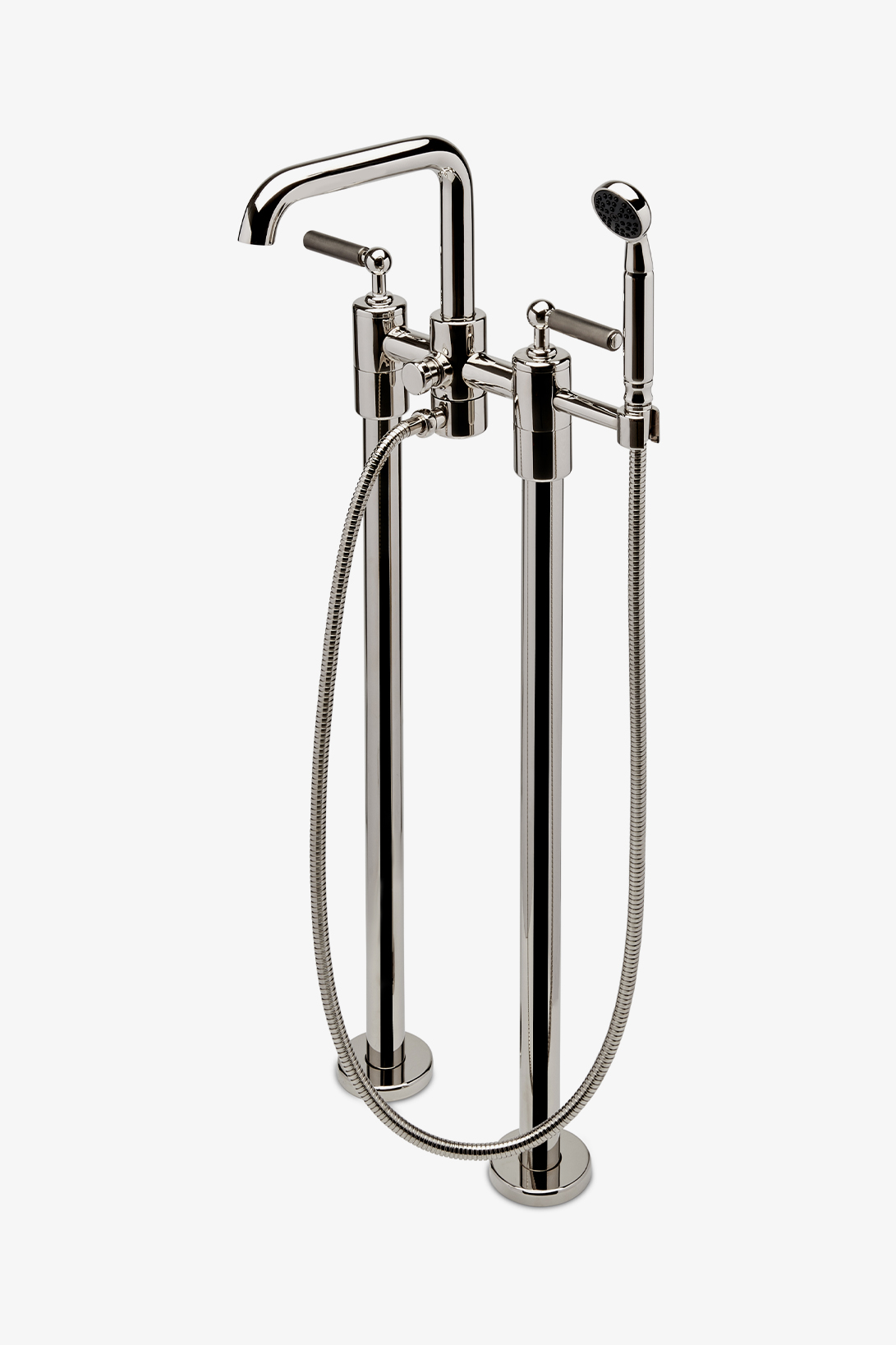 Ludlow Shinola Edition Floor Mounted Exposed Tub Filler with Handshower and Two-Tone Lever Handles