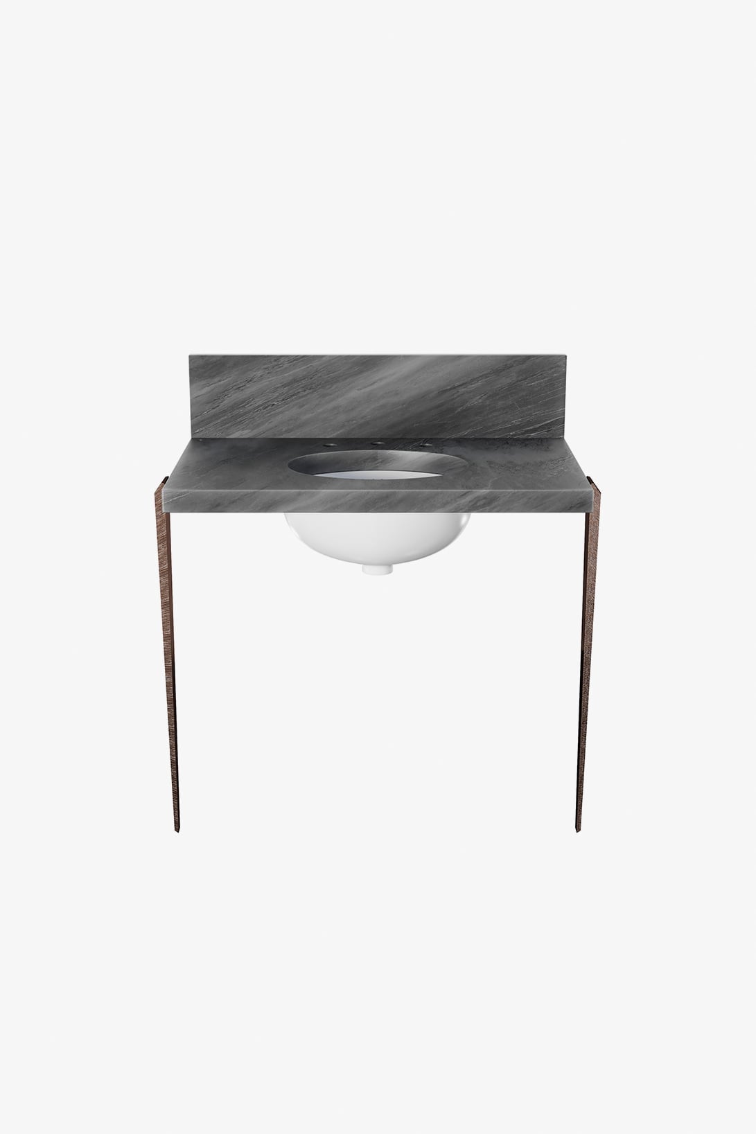 Gio Triangle two legs in Bronze with MRLVCU Sink and 36" 5CM Plain Squared Slab and Backsplash