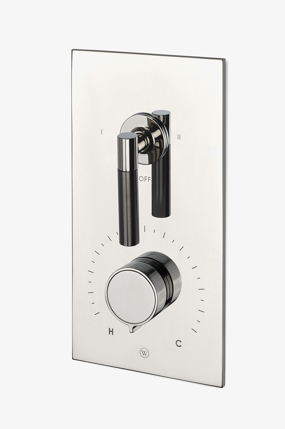 Bond Tandem Series Integrated Thermostatic and Two Way Diverter Trim with Two-Tone Guilloche Lines Knob and Lever Handles