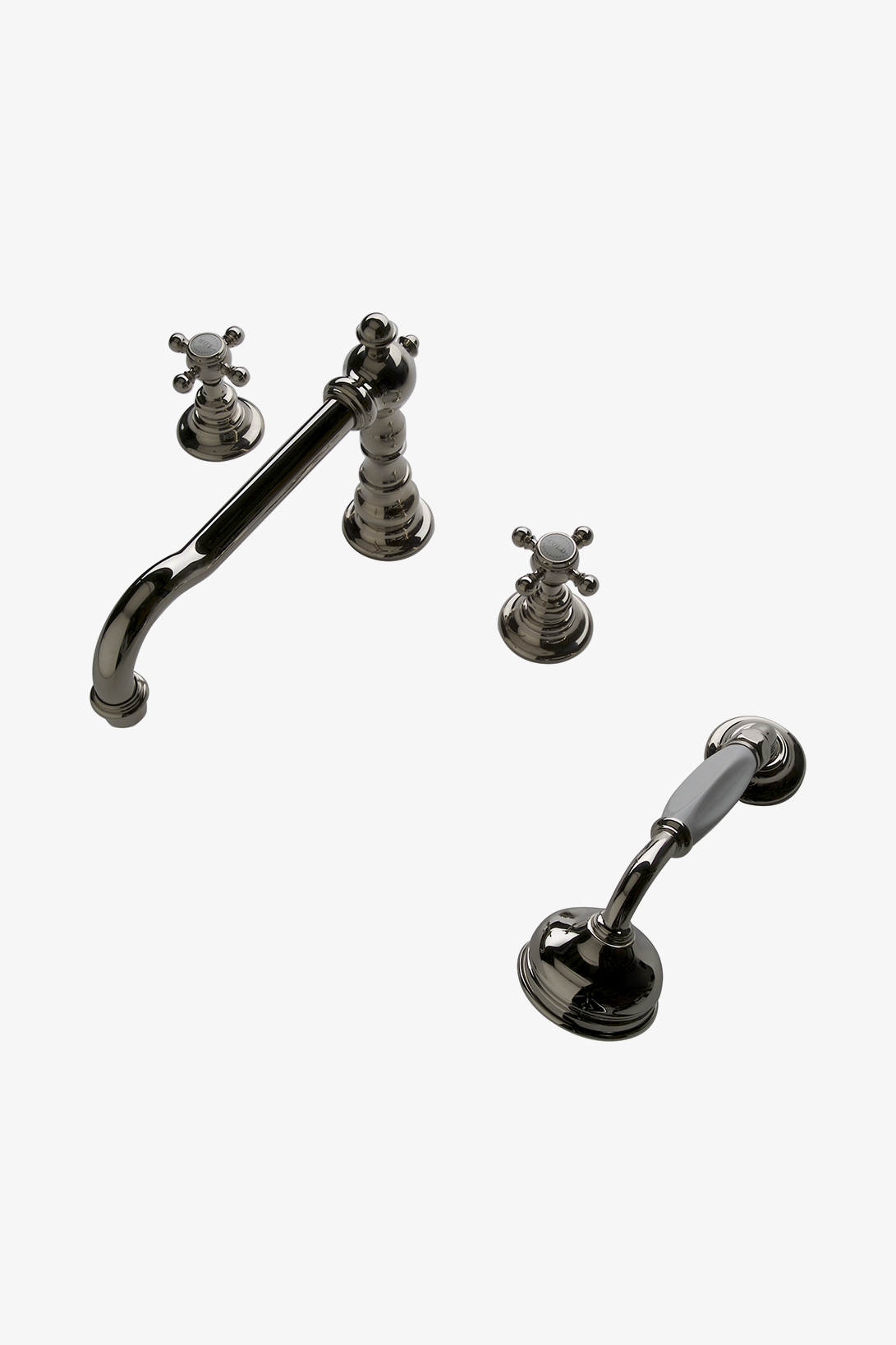 Julia Deck Mounted High Profile Concealed Tub Filler with Metal Handshower and Metal Cross Handles