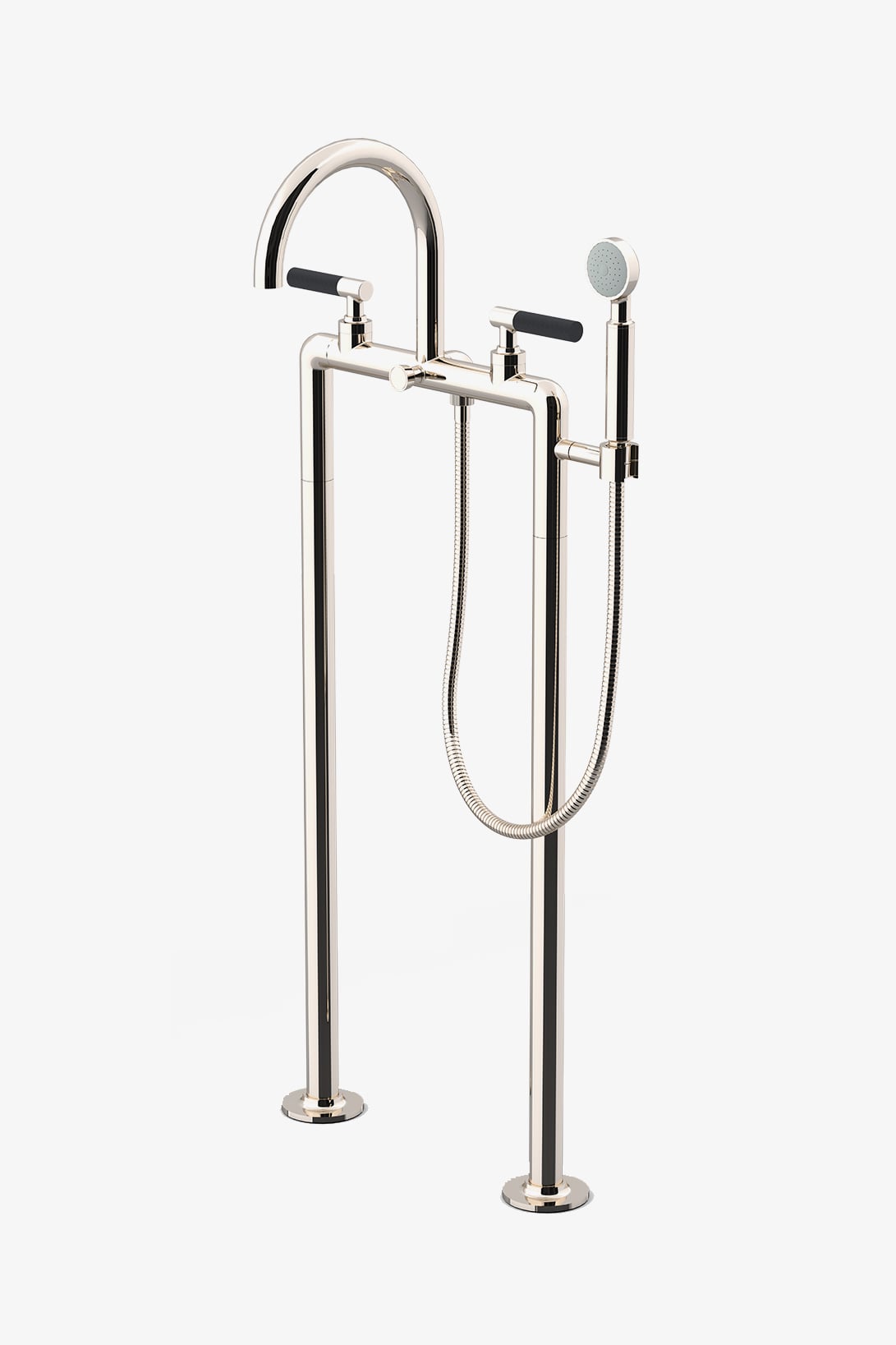 Bond Union Series Floor Mounted Exposed Tub Filler with Handshower and Enamel Guilloche Lines Lever Handles