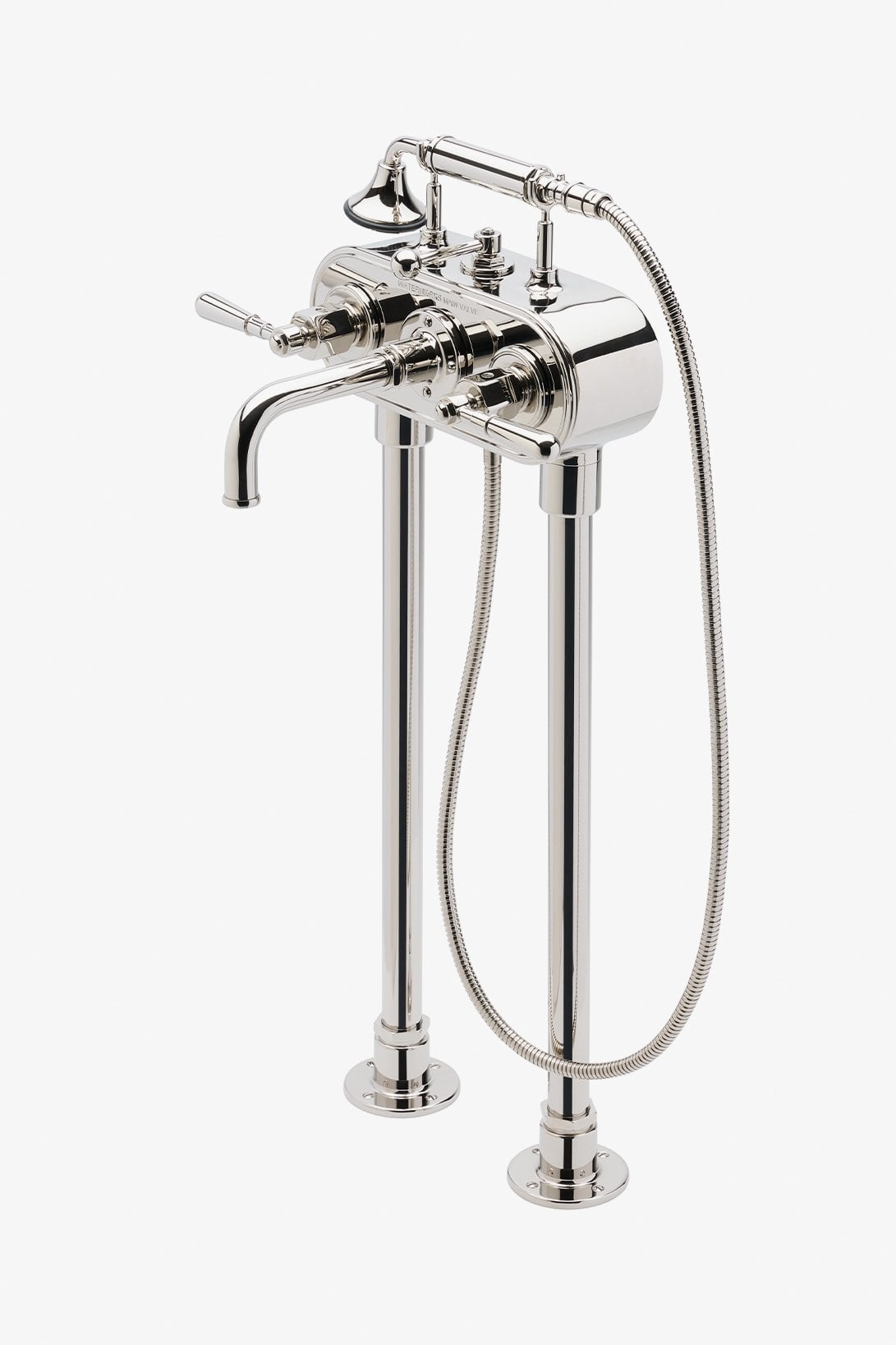 Regulator Exposed Floor Mounted Tub Filler with Handshower and Lever Handles (Less Unions)
