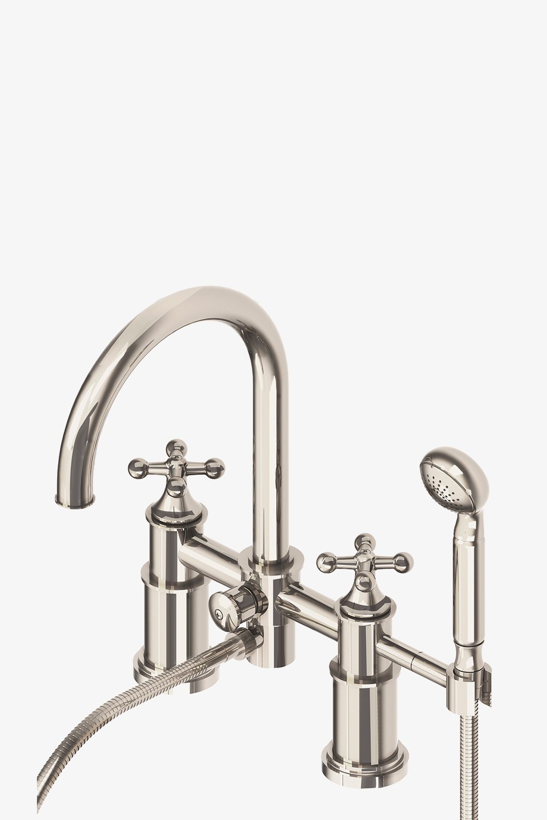 Dash Deck Mounted Exposed Tub Filler with Metal Handshower and Cross Handles