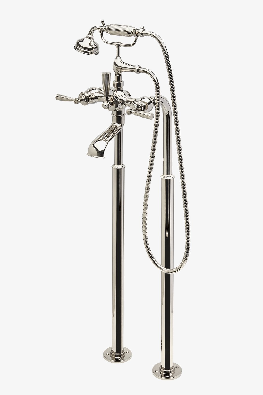 Foro Floor Mounted Exposed Tub Filler with Metal Handshower and Lever Handles