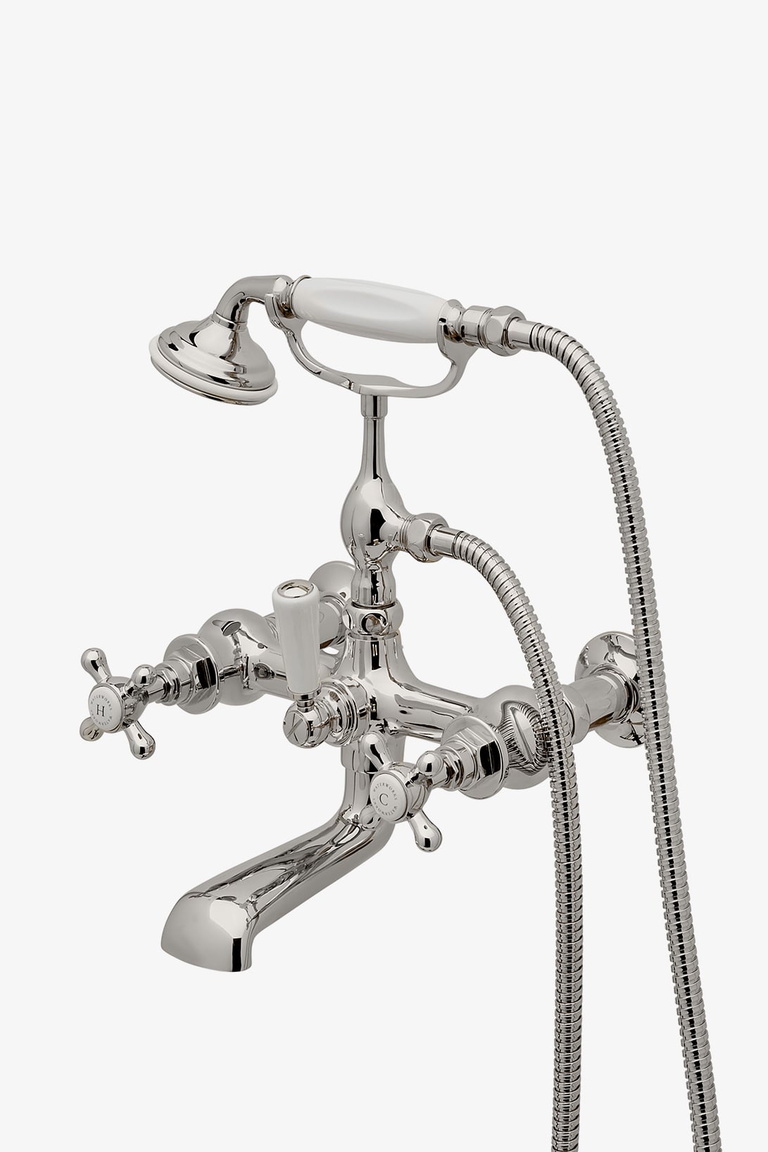 Highgate Wall Mounted Exposed Tub Filler with Handshower and Cross Handles