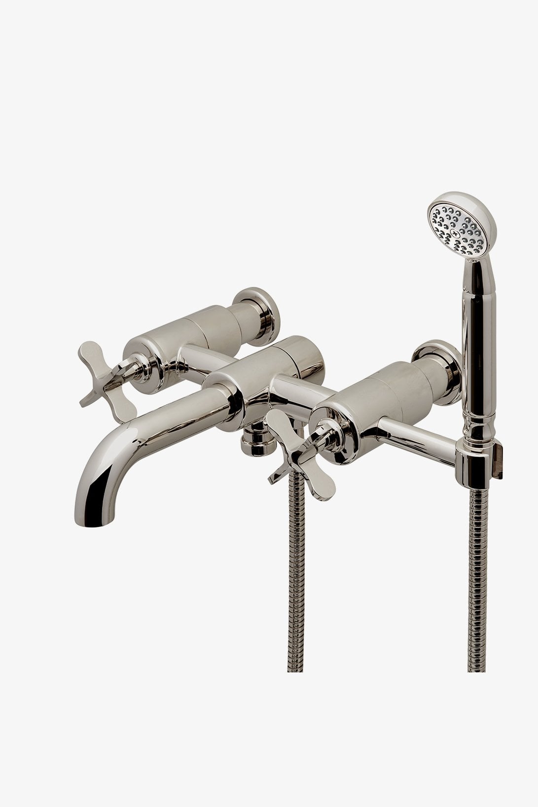 Ludlow Wall Mounted Exposed Tub Filler with Handshower and Cross Handles