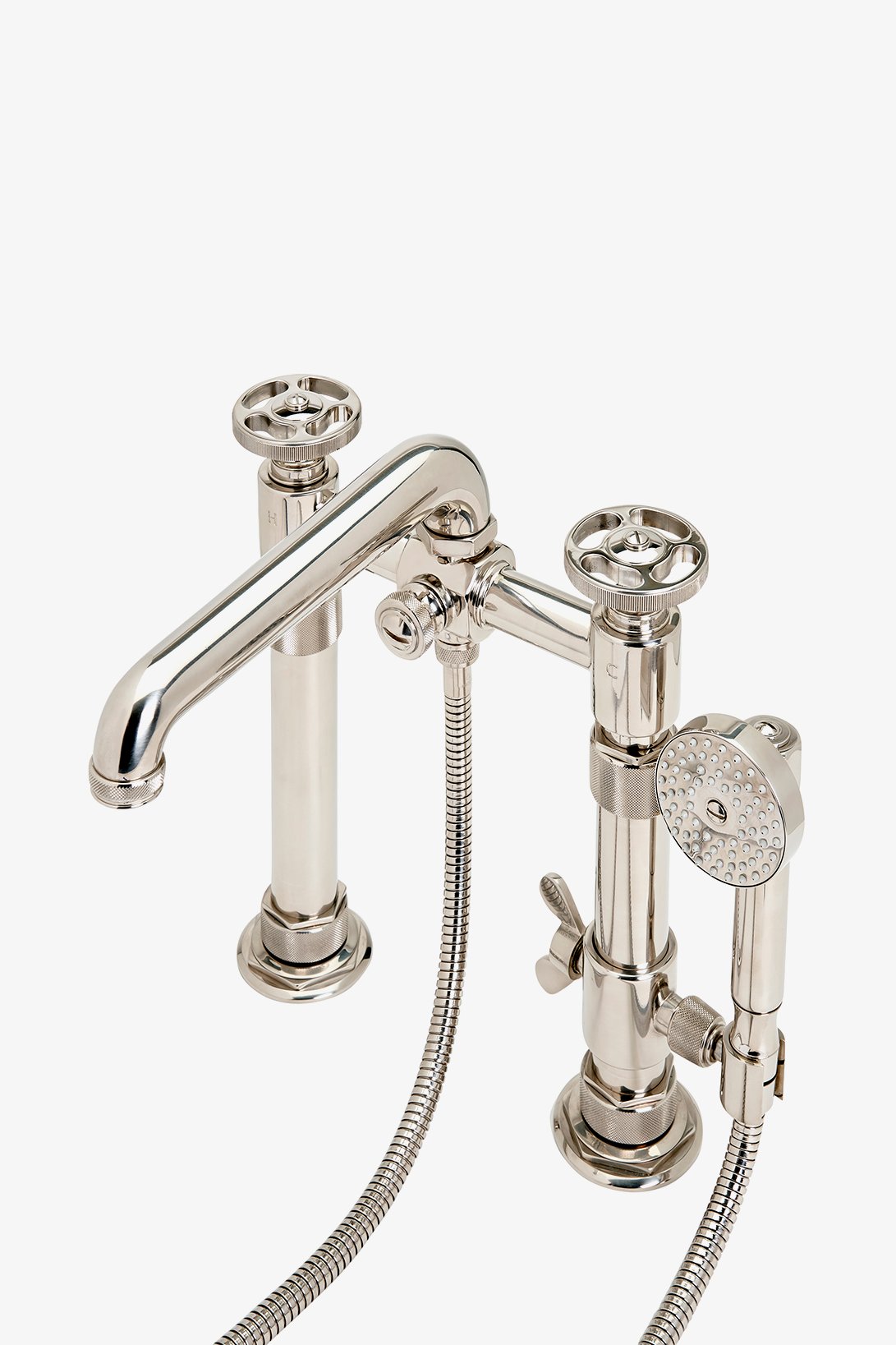 R.W. Atlas Exposed Deck Mounted Tub Filler with Handshower and Wheel Handles