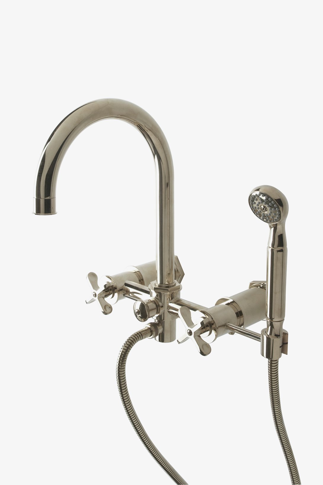 Henry Exposed Wall Mounted Tub Filler With Handshower and Metal Cross Handles