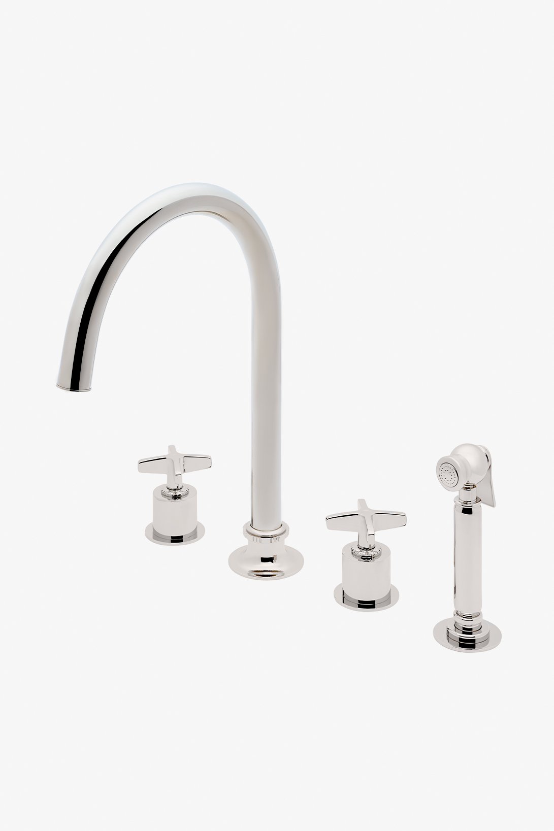 Henry Chronos Three Hole Gooseneck Kitchen Faucet with Cross Handles and Spray