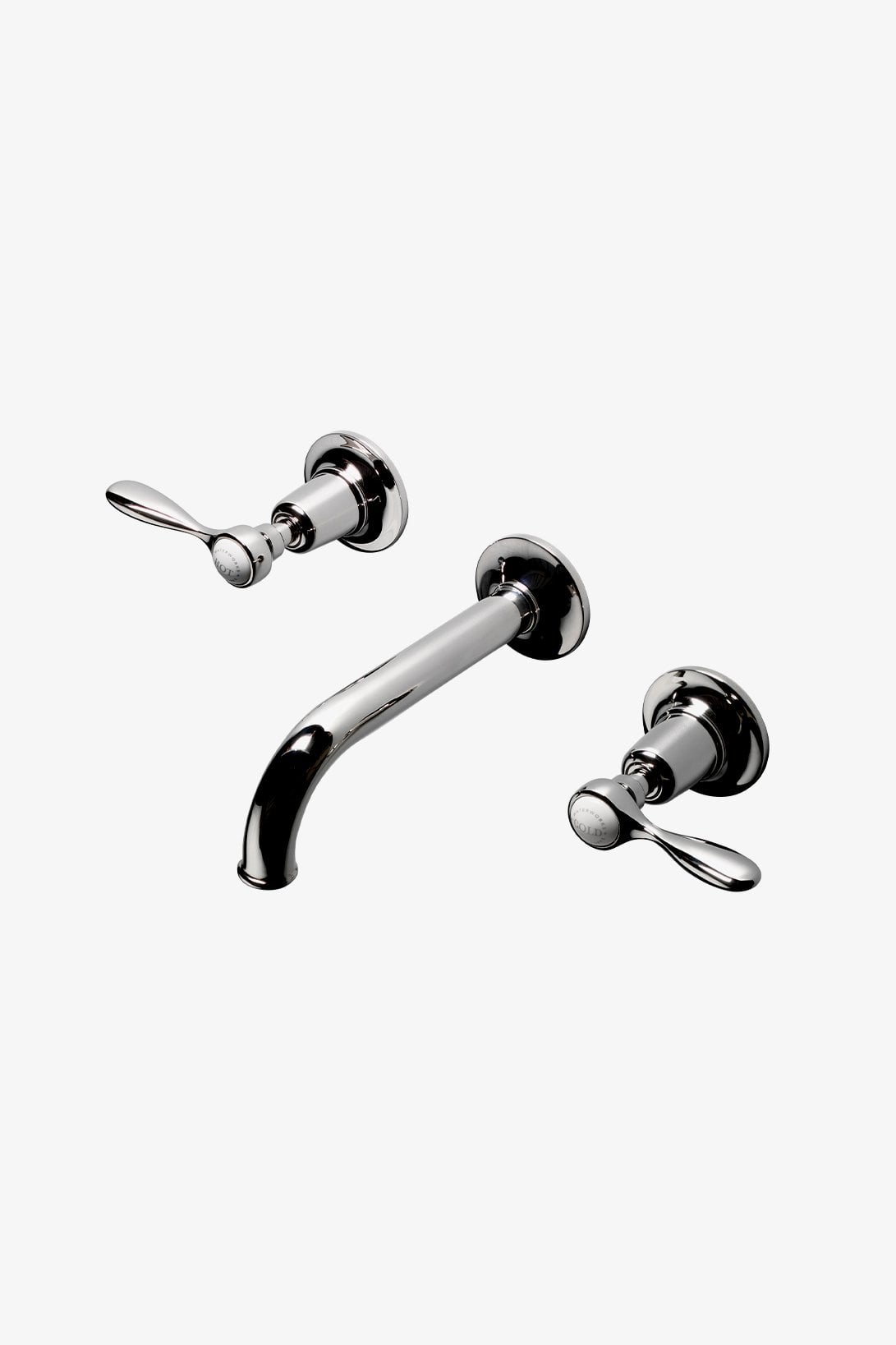 Easton Classic Low Profile Three Hole Wall Mounted Lavatory Faucet with Elongated Spout and Metal Lever Handles
