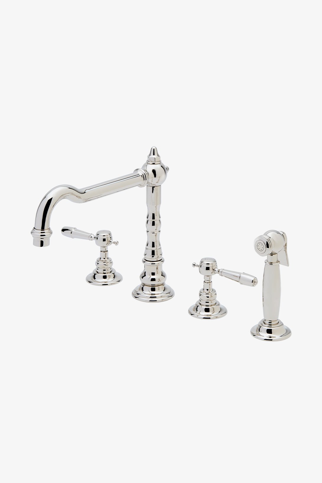Julia Three Hole High Profile Kitchen Faucet, Metal Lever Handles and Spray