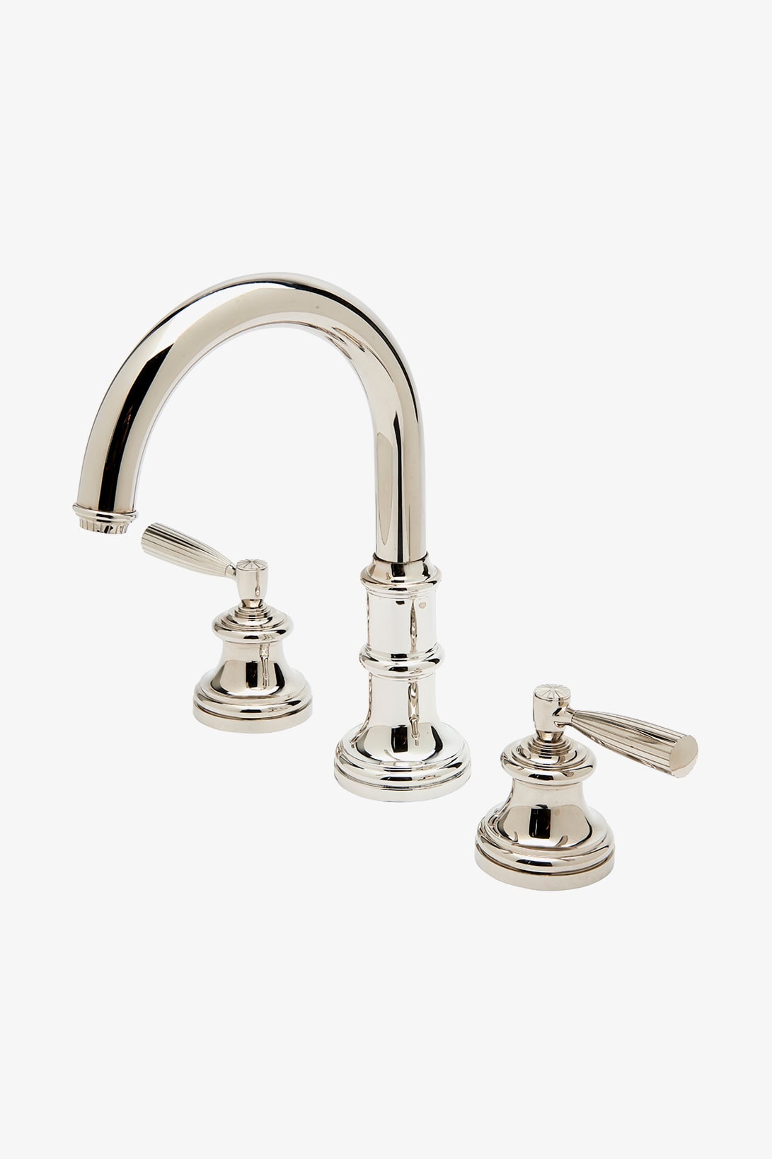 Foro Gooseneck Three Hole Deck Mounted Lavatory Faucet with Metal Lever Handles