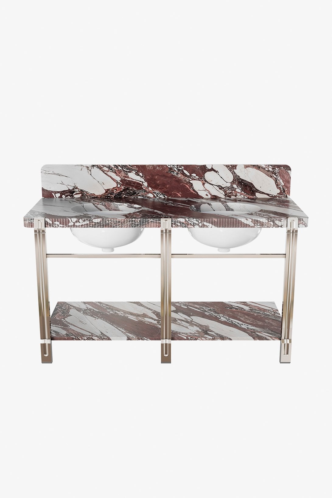 Nexus Double Square leg three legs with MRLVCU and 60" 5CM Reeded Slab with Leg Recess, Shelf, and Smooth Backsplash