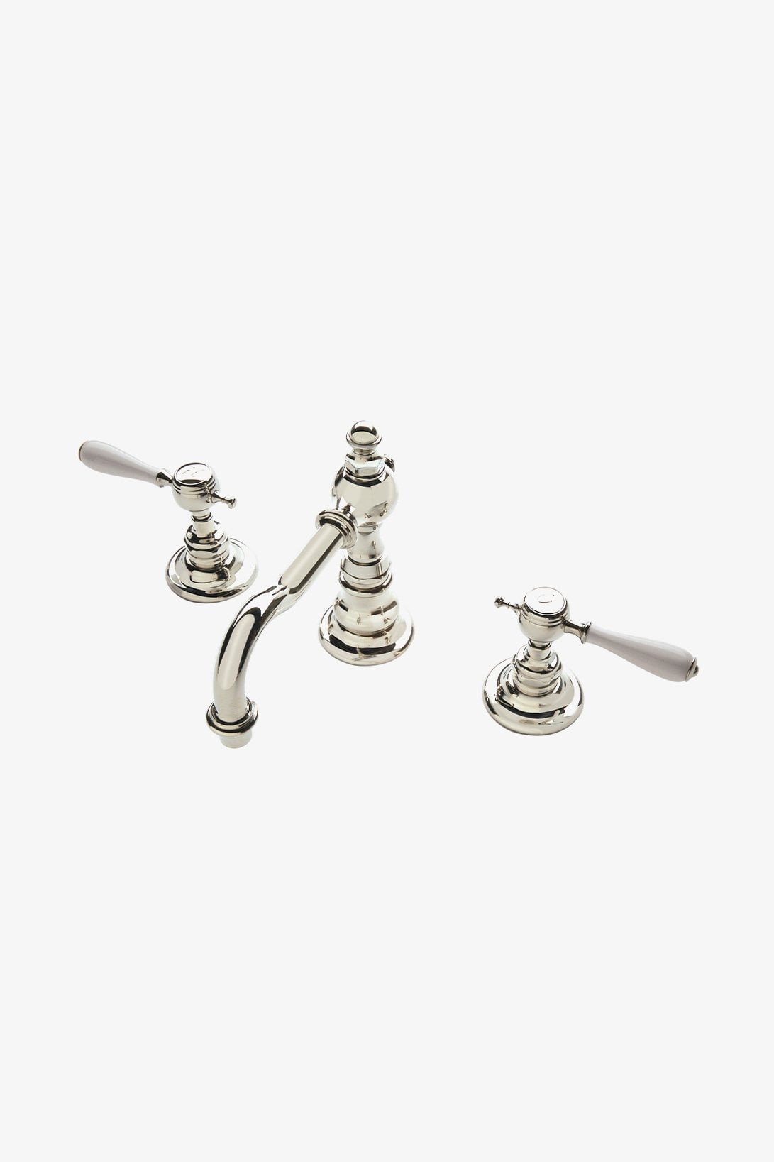 Julia High Profile Three Hole Deck Mounted Lavatory Faucet with White Porcelain Lever Handles