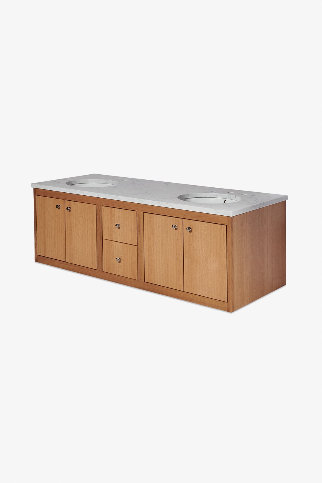 Alta Double Floating Vanity 67" x 24 1/2" x 22 1/4" with Slab, 4" x 3/4" Backsplash, and Saxby Sinks