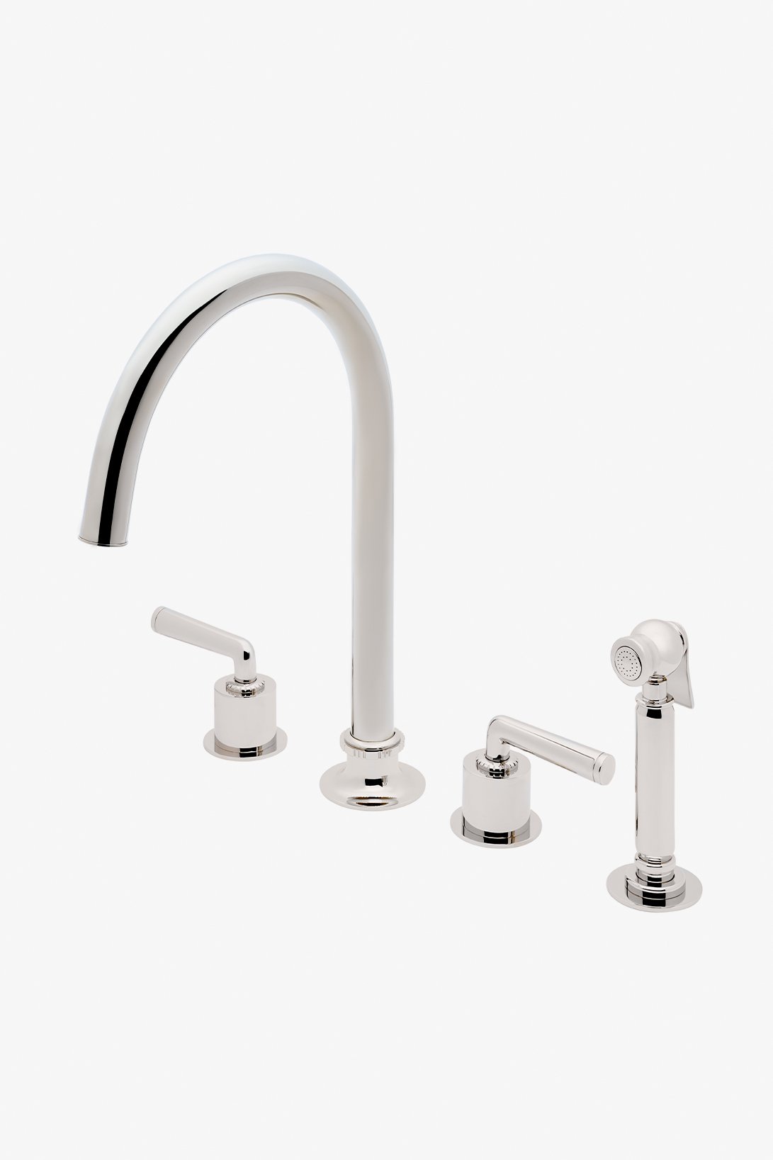 Henry Chronos Three Hole Gooseneck Kitchen Faucet with Lever Handles and Spray