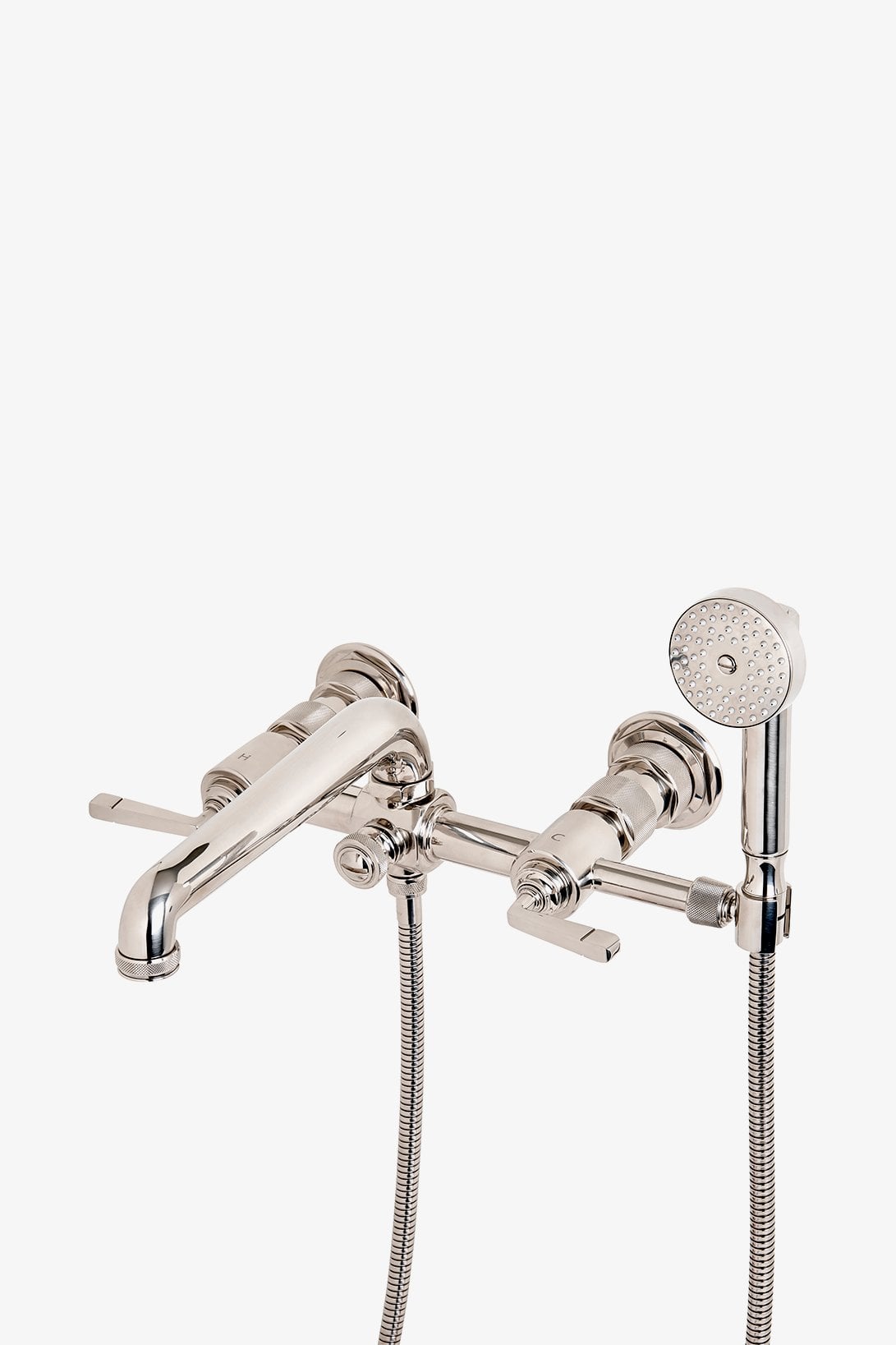 R.W. Atlas Exposed Wall Mounted Tub Filler with Handshower and Lever Handles