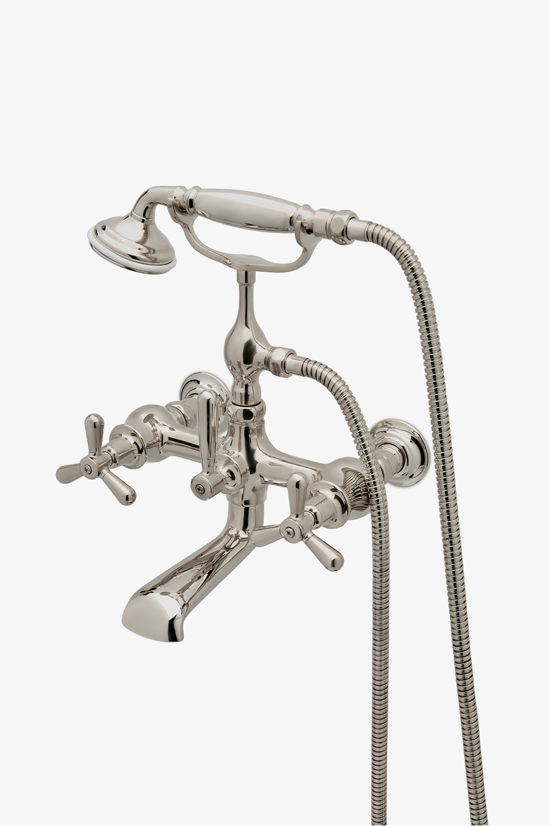 Riverun Wall Mounted Exposed Tub Filler with Handshower and Tri-Spoke Handles