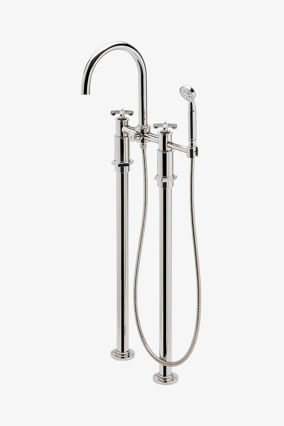 Henry Floor Mounted Exposed Tub Filler with Handshower and Two-Tone Cross Handles