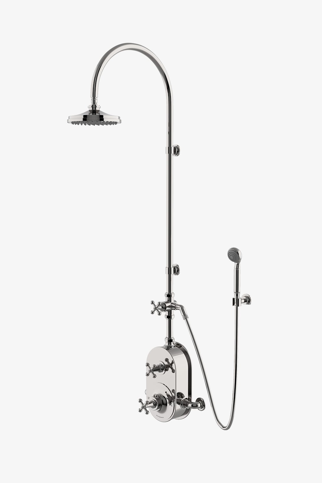 Dash Exposed Thermostatic Shower System with 8" Shower Head, Handshower, Metal Cross Diverter Handle and Metal Cross Handles