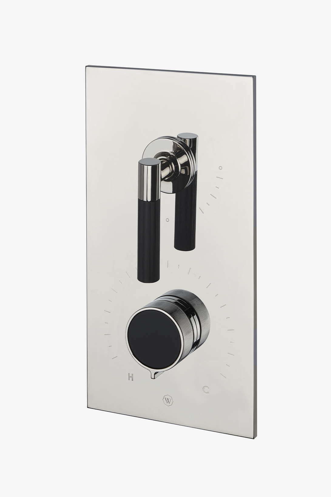 Bond Union Series Integrated Thermostatic and Volume Control Trim with Enamel Guilloche Lines Knob and Lever Handles