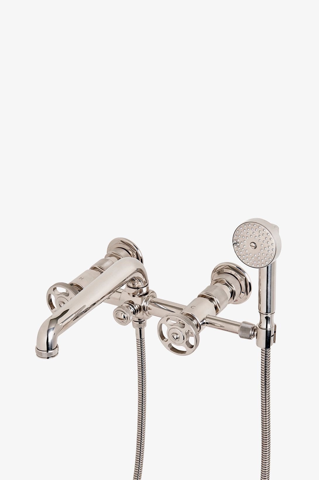 R.W. Atlas Exposed Wall Mounted Tub Filler with Handshower and Wheel Handles